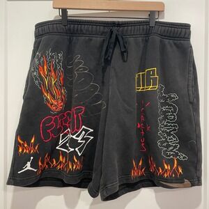 Jordan Travis Scott Cactus Jack Fleece Shorts Grey Graphic Mens XXL DJ0617-010